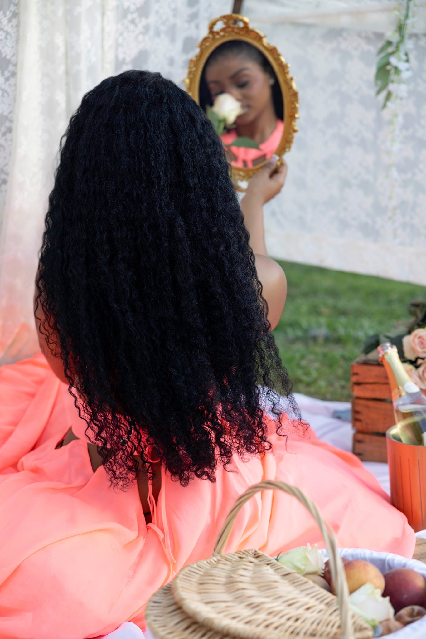 Curly Pre-Plucked Lace Frontal Wig, Natural Black Color